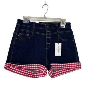 Judy Blue High Waist Jean Shorts Red White Gingham Cuff Women’s size L